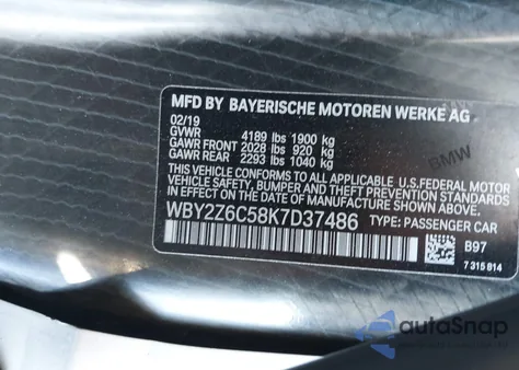 2019 BMW I8 z USA, uszkodzony, nr VIN WBY2Z6C58K7D37486